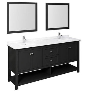Fresca Manchester 72" Black Double Sink Bath Bowl Vanity Set w/ Mirrors/Faucet FVN2372BL-D-FFT1030BN