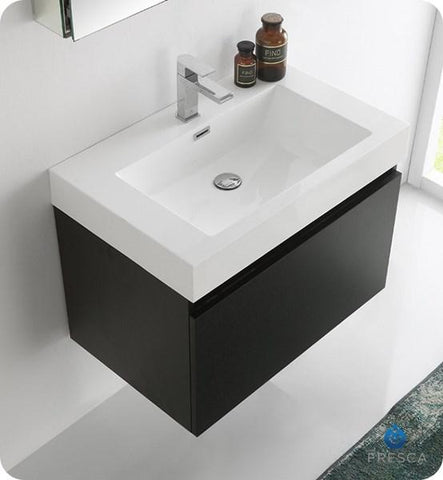 Image of Fresca Mezzo 30" Black Wall Hung Modern Bathroom Vanity w/ Medicine Cabinet | FVN8007BW