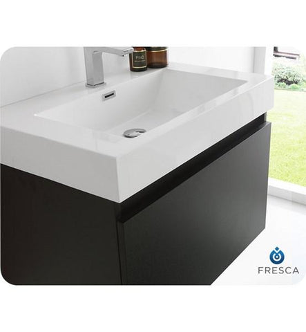 Image of Fresca Mezzo 30" Black Wall Hung Modern Bathroom Vanity w/ Medicine Cabinet | FVN8007BW