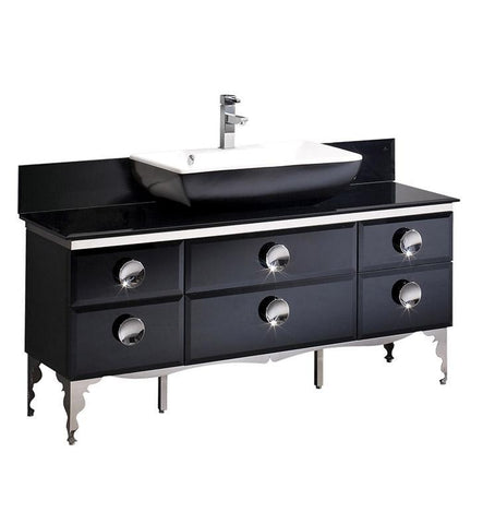 Image of Fresca Moselle 59" Modern Glass Bathroom Cabinet w/ Top & Vessel Sink FCB7716BL-CBL-V