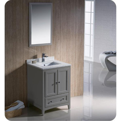 Image of Fresca Oxford 24" Gray Traditional Bathroom Cabinet w/ Top & Sinks FCB2024GR-CWH-U