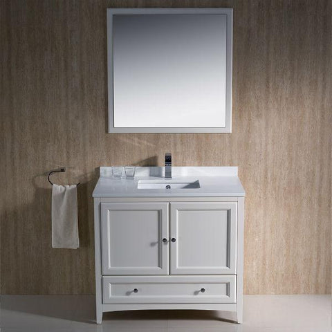 Image of Fresca Oxford 36" Antique White Traditional Single Bathroom Vanity FVN2036 FVN2036AW-FFT1030BN