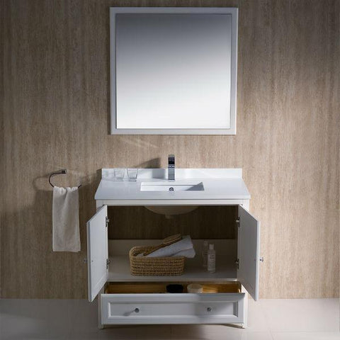 Image of Fresca Oxford 36" Antique White Traditional Single Bathroom Vanity FVN2036 FVN2036AW-FFT1030BN