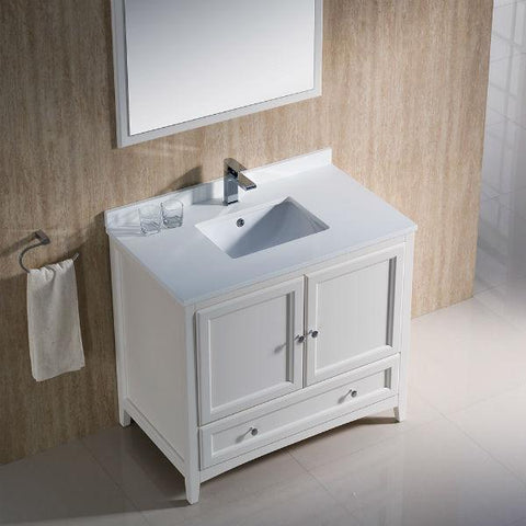 Image of Fresca Oxford 36" Antique White Traditional Single Bathroom Vanity FVN2036 FVN2036AW-FFT1030BN