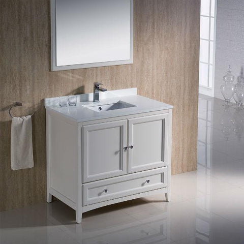 Image of Fresca Oxford 36" Antique White Traditional Single Bathroom Vanity FVN2036 FVN2036AW-FFT1030BN