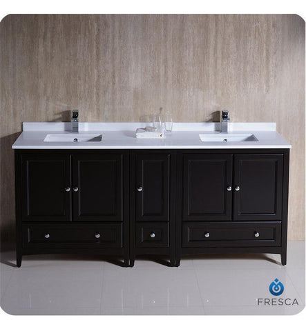 Image of Fresca Oxford 72" Espresso Traditional Double Sink Bathroom Cabinets FCB20-3636ES-CWH-U