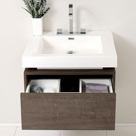 Image of Fresca Potenza 28" Gray Oak Modern Bathroom Cabinet w/ Vessel Sink FCB8070GO-I