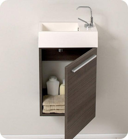 Image of Fresca Pulito 16" Small Gray Oak Modern Bathroom Vanity w/ Integrated Sink | FCB8002GO-I