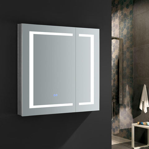 Image of Fresca Spazio 30" Wide x 30" Tall Bathroom Medicine Cabinet w/ LED Lighting FMC023030