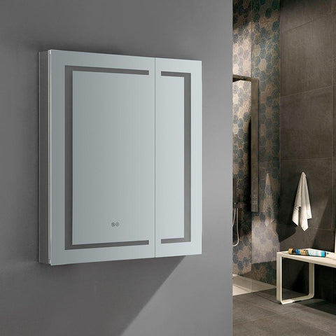 Image of Fresca Spazio 30" Wide x 36" Tall Bathroom Medicine Cabinet w/ LED Lighting FMC023036