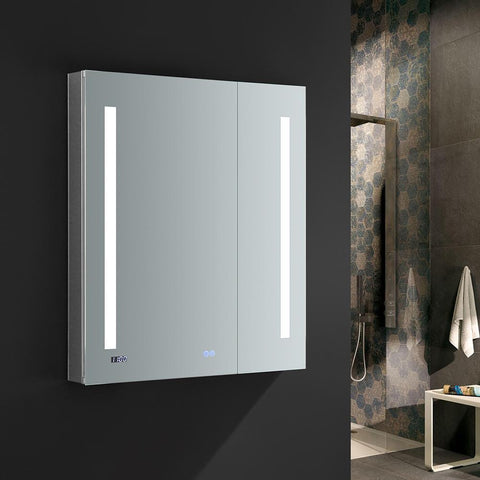Image of Fresca Tiempo 30" Wide x 36" Tall Bathroom Medicine Cabinet w/ LED Lighting FMC013036