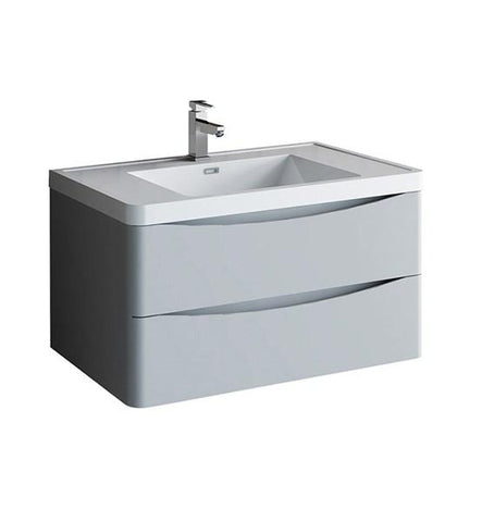 Image of Fresca Tuscany 36" Glossy Gray Wall Hung Modern Bathroom Cabinet w/ Integrated Sink | FCB9036GRG-I