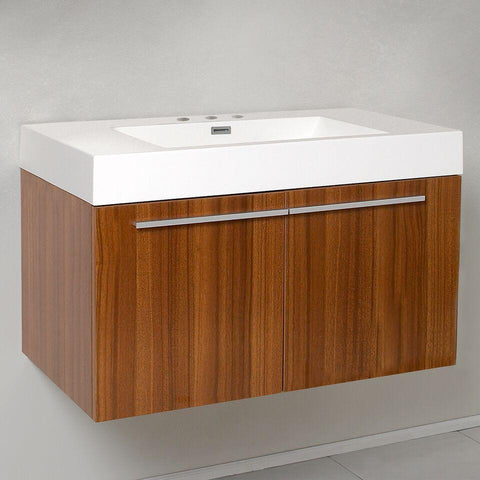 Image of Fresca Vista 36" Teak Modern Bathroom Cabinet w/ Integrated Sink FCB8090TK-I
