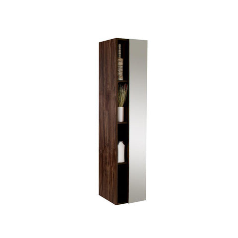 Image of Fresca Walnut Bathroom Linen Side Cabinet w/ 4 Cubby Holes & Mirror FST8070GW