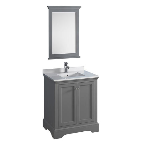 Image of Fresca Windsor 30" Gray Textured Traditional Bathroom Vanity FVN2430GRV-FFT1030BN
