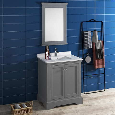 Image of Fresca Windsor 30" Gray Textured Traditional Bathroom Vanity FVN2430GRV-FFT1030BN