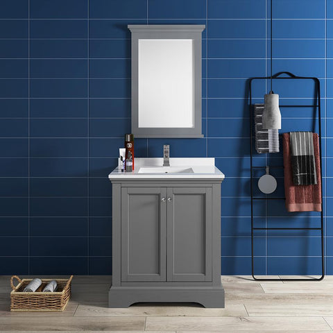 Image of Fresca Windsor 30" Gray Textured Traditional Bathroom Vanity FVN2430GRV-FFT1030BN