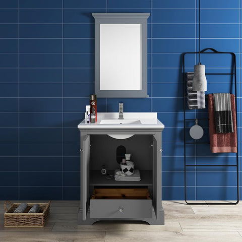 Image of Fresca Windsor 30" Gray Textured Traditional Bathroom Vanity FVN2430GRV-FFT1030BN