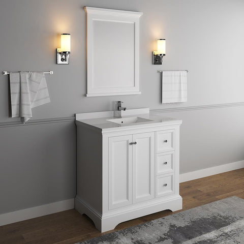 Image of Fresca Windsor 36" Matte White Bathroom Vanity FVN2436WHM-FFT1030BN
