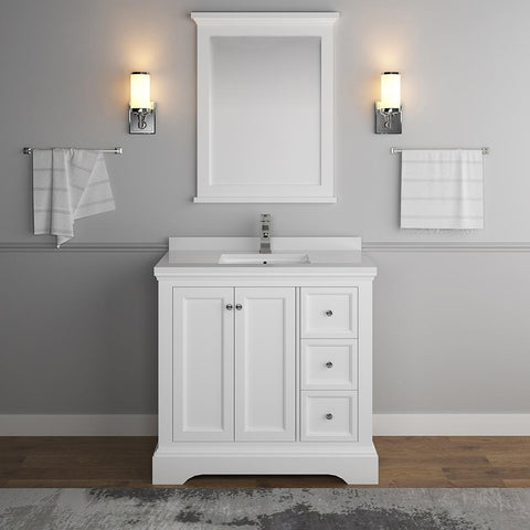 Image of Fresca Windsor 36" Matte White Bathroom Vanity FVN2436WHM-FFT1030BN