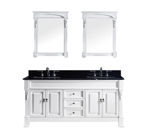 Image of Huntshire 72" Double Bathroom Vanity in White with Black Galaxy Granite Top GD-4072-BGSQ-WH