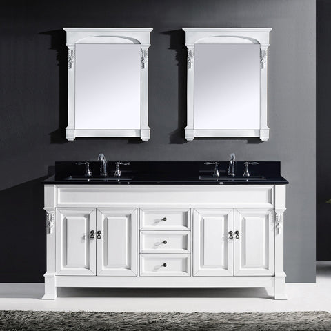 Image of Huntshire 72" Double Bathroom Vanity in White with Black Galaxy Granite Top GD-4072-BGSQ-WH