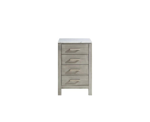 Image of Jacques 20" Distressed Grey Side Cabinet | White Carrara Marble Top