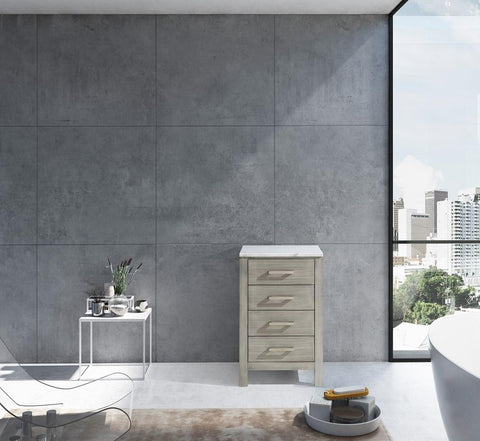 Image of Jacques 20" Distressed Grey Side Cabinet | White Carrara Marble Top