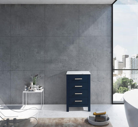 Image of Jacques 20" Navy Blue Side Cabinet | White Carrara Marble Top
