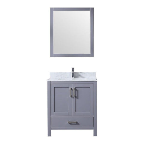 Image of Jacques 30" Dark Grey Single Vanity | White Carrara Marble Top | White Square Sink and 28" Mirror