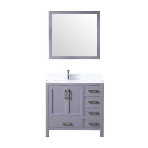 Image of Jacques 36" Dark Grey Single Vanity | White Carrara Marble Top | White Square Sink and 34" Mirror - Left Version