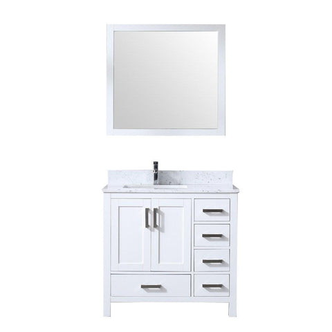 Image of Jacques 36" White Single Vanity | White Carrara Marble Top | White Square Sink and 34" Mirror - Left Version