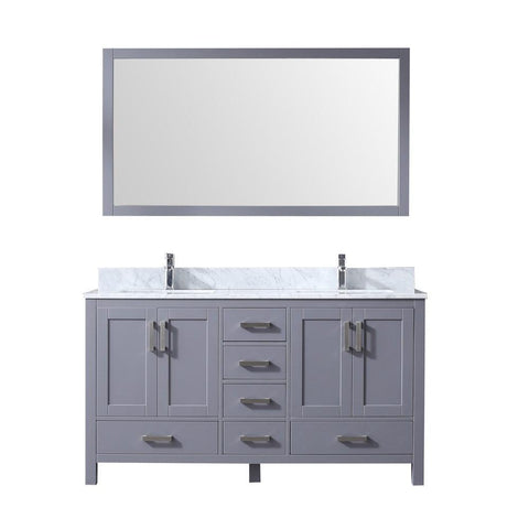 Image of Jacques 60" Dark Grey Double Vanity | White Carrara Marble Top | White Square Sinks and 58" Mirror