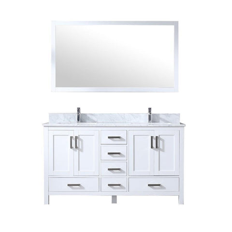 Image of Jacques 60" White Double Vanity | White Carrara Marble Top | White Square Sinks and 58" Mirror