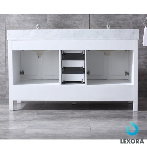 Image of Jacques 60" White Double Vanity | White Carrara Marble Top | White Square Sinks and 58" Mirror