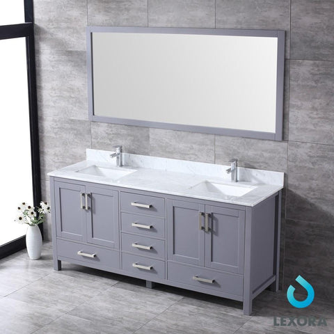 Image of Jacques 72" Dark Grey Double Vanity | White Carrara Marble Top | White Square Sinks and 70" Mirror