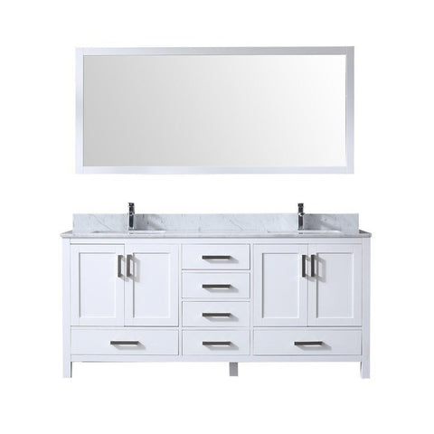 Image of Jacques 72" White Double Vanity | White Carrara Marble Top | White Square Sinks and 70" Mirror