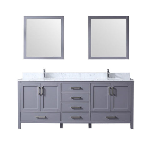 Image of Jacques 80" Dark Grey Double Vanity | White Carrara Marble Top | White Square Sinks and 30" Mirrors