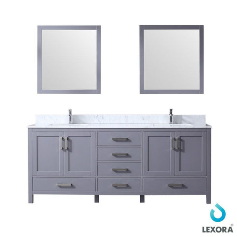 Image of Jacques 80" Dark Grey Double Vanity | White Carrara Marble Top | White Square Sinks and 30" Mirrors