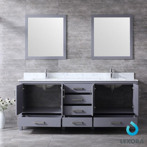 Image of Jacques 80" Dark Grey Double Vanity | White Carrara Marble Top | White Square Sinks and 30" Mirrors