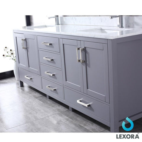 Image of Jacques 80" Dark Grey Double Vanity | White Carrara Marble Top | White Square Sinks and 30" Mirrors