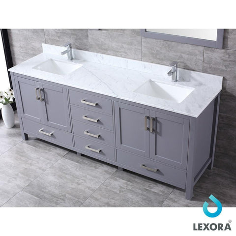 Image of Jacques 80" Dark Grey Double Vanity | White Carrara Marble Top | White Square Sinks and 30" Mirrors