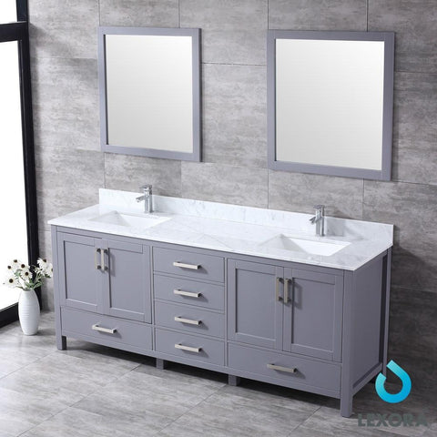 Image of Jacques 80" Dark Grey Double Vanity | White Carrara Marble Top | White Square Sinks and 30" Mirrors
