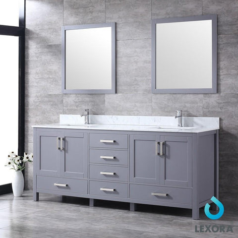 Image of Jacques 80" Dark Grey Double Vanity | White Carrara Marble Top | White Square Sinks and 30" Mirrors