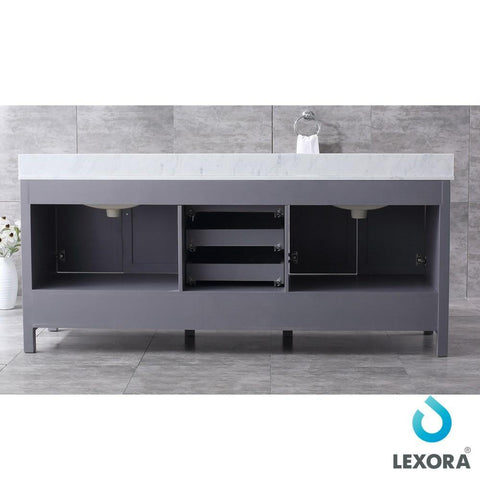 Image of Jacques 80" Dark Grey Double Vanity | White Carrara Marble Top | White Square Sinks and 30" Mirrors