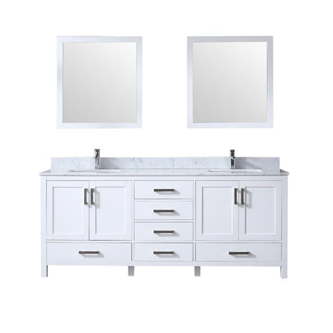 Image of Jacques 80" White Double Vanity | White Carrara Marble Top | White Square Sinks and 30" Mirrors