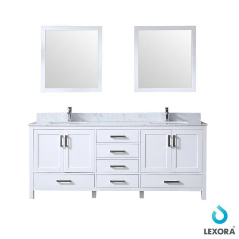 Image of Jacques 80" White Double Vanity | White Carrara Marble Top | White Square Sinks and 30" Mirrors