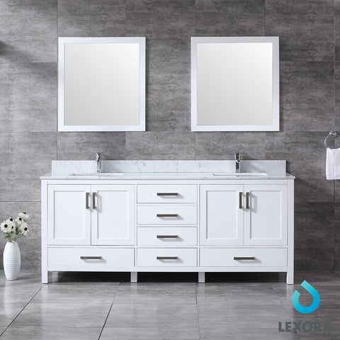 Image of Jacques 80" White Double Vanity | White Carrara Marble Top | White Square Sinks and 30" Mirrors