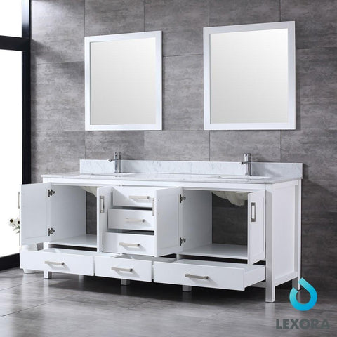 Image of Jacques 80" White Double Vanity | White Carrara Marble Top | White Square Sinks and 30" Mirrors