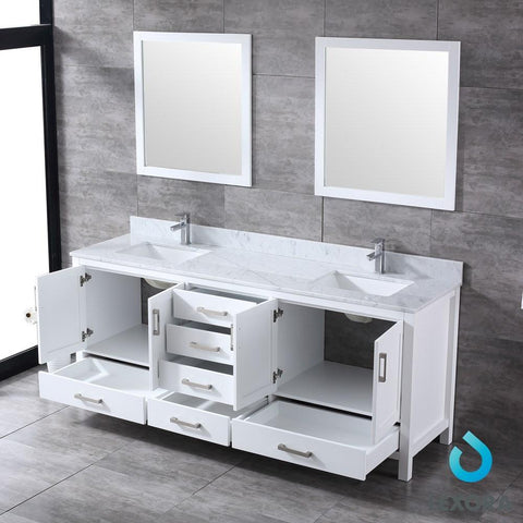 Image of Jacques 80" White Double Vanity | White Carrara Marble Top | White Square Sinks and 30" Mirrors